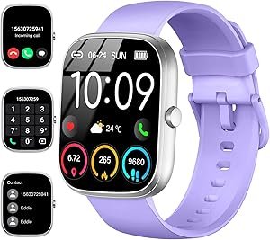 Damen, 1,91" HD Smartwatch Damen mit Telefonfunktion, Smart Watch Fitnessuhr 113+ Sportmodi, IP68 Wasserdicht, Sportuhr mit Herzfrequenz Schlafmonitor, für Android iOS Silber Lila