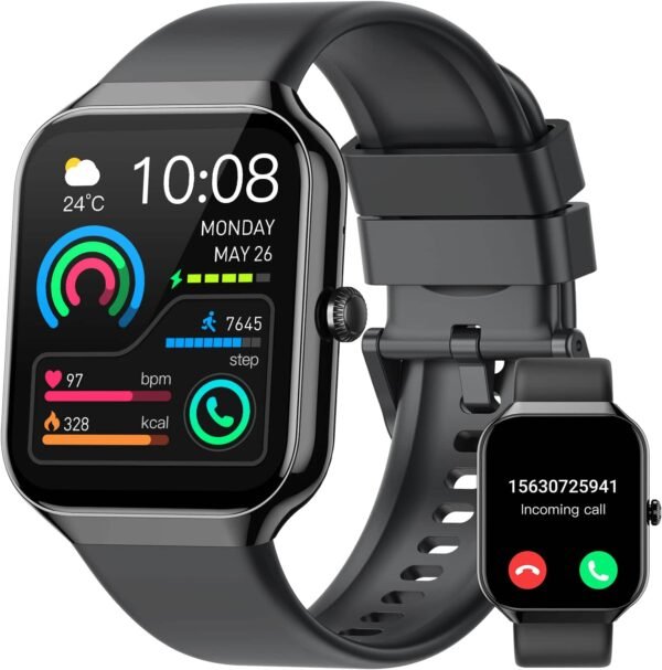 Smartwatch Damen Herren mit Telefonfunktion, 1.96" Fitnessuhr mit Herzfrequenz SpO2 Schlafmonitor Schrittzähler Uhr IP68 Wasserdicht Smart Watch mit 113+Sportmodi, Sportuhr für Android iOS-2024 Neue