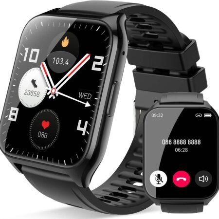 Damen Herren, 1,85"Zoll HD Touchscreen Smart Watch mit Bluetooth Anrufe, 112 Sportmodi Fitnessuhr, Herzfrequenzmonitor Schlafmonitor Schrittzähler, IP68 Wasserdicht für iOS Android, Schwarz