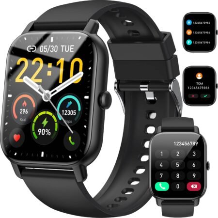 Herren, 1,85 Zoll Touchscreen Smart Watch mit Bluetooth Anrufe, IP68 Wasserdicht Fitnessuhr mit Herzfrequenzmonitor Schlafmonitor Schrittzähler, Sportuhr für iOS Android, Schwarz